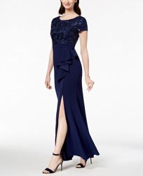 Adrianna Papell Embellished Ruffled Slit Gown