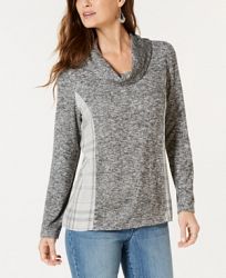 Style & Co Cowl Neck Plaid-Back Top, Created for Macy's