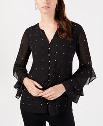 Alfani Embellished Ruffled-Sleeve Blouse, Created for Macy's