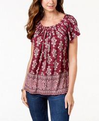 Style & Co Printed Pleat-Neck Top, Created for Macy's