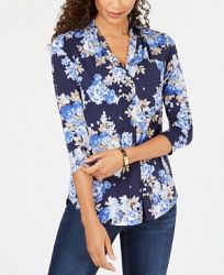 Charter Club Floral-Print 3/4-Sleeve Top, Created for Macy's
