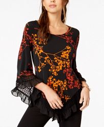 Alfani Printed Lace-Trim Top, Created for Macy's