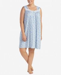 Eileen West Plus Size Lace-Trimmed Printed Knit Nightgown