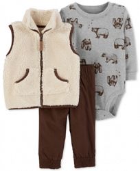 Carter's Baby Boys 3-Pc. Faux Sherpa Vest, Bodysuit & Pants Set