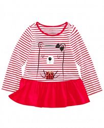 First Impressions Baby Girls Striped Bear-Print Cotton Peplum T-Shirt, Created for Macy's