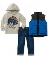 Kids Headquarters Toddler Boys 3-Pc. Monster Truck Hoodie, Vest & Jeans Set