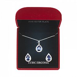 Danecraft Cubic Zirconia Earring & Necklace Box Set - Teardrop - Deep Blue