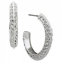 Anne Klein Medium Pave Hoop Earrings - Silver