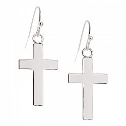 Silver Linings Polished Cross Earrings - Silver