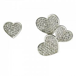 Puccini Cubic Zirconia Pave Heart Mismatched Earrings