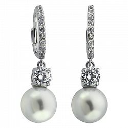Puccini Cubic Zirconia Pearl Drop Pave Earrings