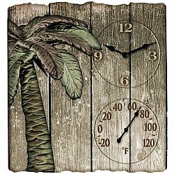 Taylor(R) Precision Products 91940 12 x 13 Palm Tree Poly Resin Clock with Thermometer