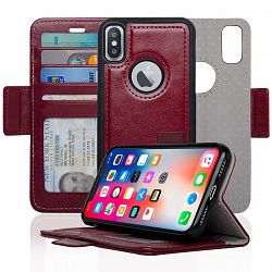 NAVOR iPhone 7 Plus & 8 Plus Case Detachable Magnetic Wallet Case - Vajio Series - Red