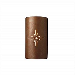 CER-9015W-ANTC-NECK-PL1-LED-9W - Justice Design - Sun Dagger Large Cylinder Open Top and Bottom Outdoor Sconce Anique Copper Finish (Smooth Faux) NecklaceSmooth Faux - Sun Dagger Collection