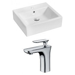 AI-14933 - American Imaginations - 21 Inch Above Counter Vessel Set For 1 Hole Center Faucet - Faucet IncludedChrome/White Finish -