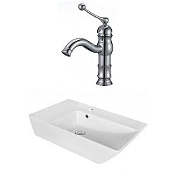 AI-18065 - American Imaginations - 25.5 Inch Above Counter Vessel Set For 1 Hole Center Faucet - Faucet IncludedChrome/White Finish -