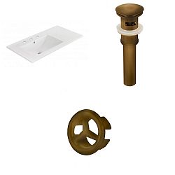 AI-21889 - American Imaginations - 35.5 Inch 3H8-in. Ceramic Top Set with Overflow Drain IncludedAntique Brass/White Finish -