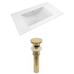 AI-23469 - American Imaginations - Drake - 35.5 Inch 3H8-in. Ceramic Top Set with Overflow Drain IncludedGold/White Finish - Drake