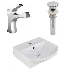 AI-26559 - American Imaginations - 13.75 Inch Above Counter Vessel Set For 1 Hole Center Faucet - Faucet IncludedChrome/White Finish -