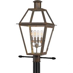 RO9014IZ - Quoizel Lighting - Rue De Royal - 4 Light Outdoor Post Lantern Industrial Bronze Finish with Clear Tempered Glass - Rue De Royal