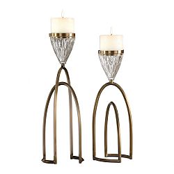 18920 - Uttermost - Carma - 24 Candleholder (Set of 2) Plated Coffee Bronze/Textured Finish with Clear Glass - Carma
