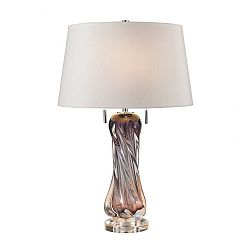 D2663W - GUILD MASTER - Vergato - Two Light Table Lamp Purple Finish with White Faux Silk/White Fabric Shade - Vergato