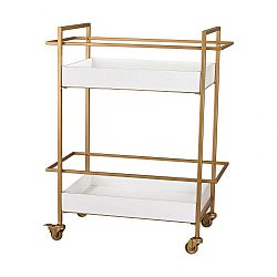 351-10182 - GUILD MASTER - Kline - 35 Bar Cart Gloss White/Gold Finish - Kline