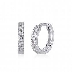 Unicornj 14K White Gold Round Hoop Huggie Earrings With Simulated Diamonds Silver Universal