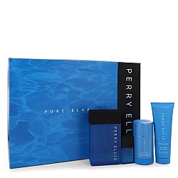 Perry Ellis Pure Blue by Perry Ellis for Men, Gift Set - 3.4 oz Eau De Toilette Spray + 3 oz Shower Gel + 2.75 oz Deodorant Stick + .25 oz Travel EDT Spray