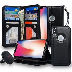 Navor Car Mount And iPhone Xs / X Detachable Magnetic Wallet Case [RFID Protection] – Joot 3 Layer - Rose Gold