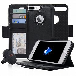 Navor Car Mount & iPhone 7 Plus, 8 Plus Detachable Magnetic Wallet Case Vajio Series - Brown