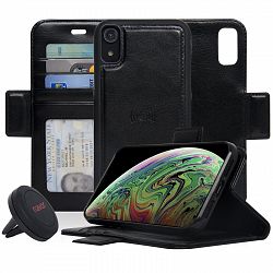 Navor Car Mount and Detachable Magnetic Wallet Case Compatible for iPhone XR 6.1'' [Vajio Series] - Black