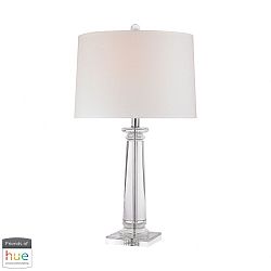 D2843-HUE-D - Elk-Home - Classical Column - 27 60W 1 LED Table Lamp with Philips Hue LED Bulb/DimmerClear Crystal Finish with White Linen/White Fabric Shade - Classical Column