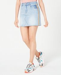 Dollhouse Juniors' Rainbow-Stripe Denim Mini Skirt
