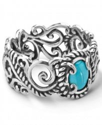 Carolyn Pollack Turquoise (5x7mm) Scroll Band Ring in Sterling Silver