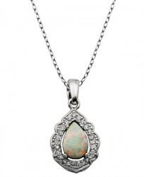925 Sterling Silver with Lab Created Opal and Cubic Zirconia Drop Pendant with 18" Chain