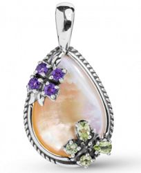 Carolyn Pollack Gold Mother of Pearl (18x25mm) and Multi Gemstone Flower Pendant Enhancer in Sterling Silver
