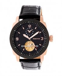 Heritor Automatic Helmsley Rose Gold & Black Leather Watches 45mm