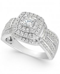 Diamond Princess Halo Cluster Ring (1 ct. t. w. ) in 14k White Gold