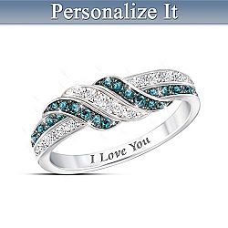 Embrace The Love Personalized Blue And White Diamond Ring