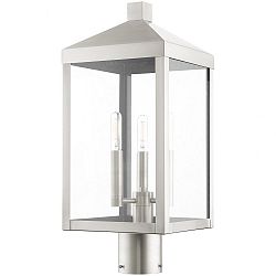 20592-91 - Livex Lighting - Nyack - Three Light Outdoor Post Top Lantern Brushed Nickel Finish with Clear Glass - Nyack
