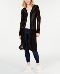 Hooked Up by Iot Juniors' Pointelle Open-Front Duster Cardigan