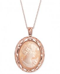 Cornelian Shell and Agate Madonna Cameo 18" Pendant Necklace in 14k Rose Gold