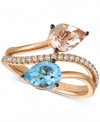 Le Vian Peach Morganite (3/4 ct. t. w. ), Sea Blue Aquamarine (9/10 ct. t. w. ) and Vanilla Diamond (1/6 ct. t. w. ) Bypass Ring in 14k Rose Gold
