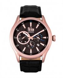 Reign Gustaf Automatic Black Dial, Rose Gold Case, Genuine Black Leather Watch 43mm