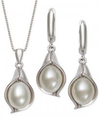 Cultured Freshwater Pearl (8-9mm) 18" Pendant Necklace & Drop Earring Set in Sterling Silver