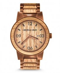 Original Grain Mens Reclaimed Whiskey Barrel Wood, Espresso Stainless Steel 47mm Watch