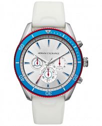 AX Armani Exchange Men's Chronograph Enzo White Silicone Strap Watch 46mm
