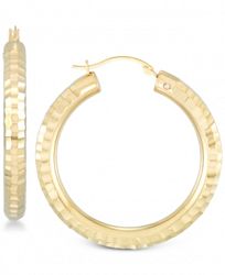 Signature Gold Diamond Accent Textured Hoop Earrings in 14k Gold Over Resin, Created for Macy's