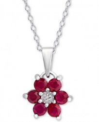 Ruby (9/10 ct. t. w. ) & Diamond Accent Flower 18" Pendant Necklace in Sterling Silver